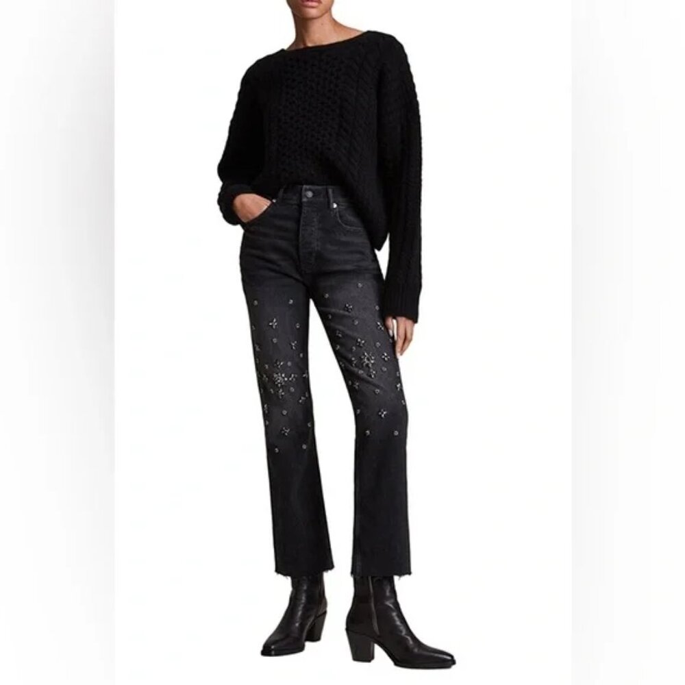 AllSaints Evie High-Rise Embellished Slim Jeans Size 26